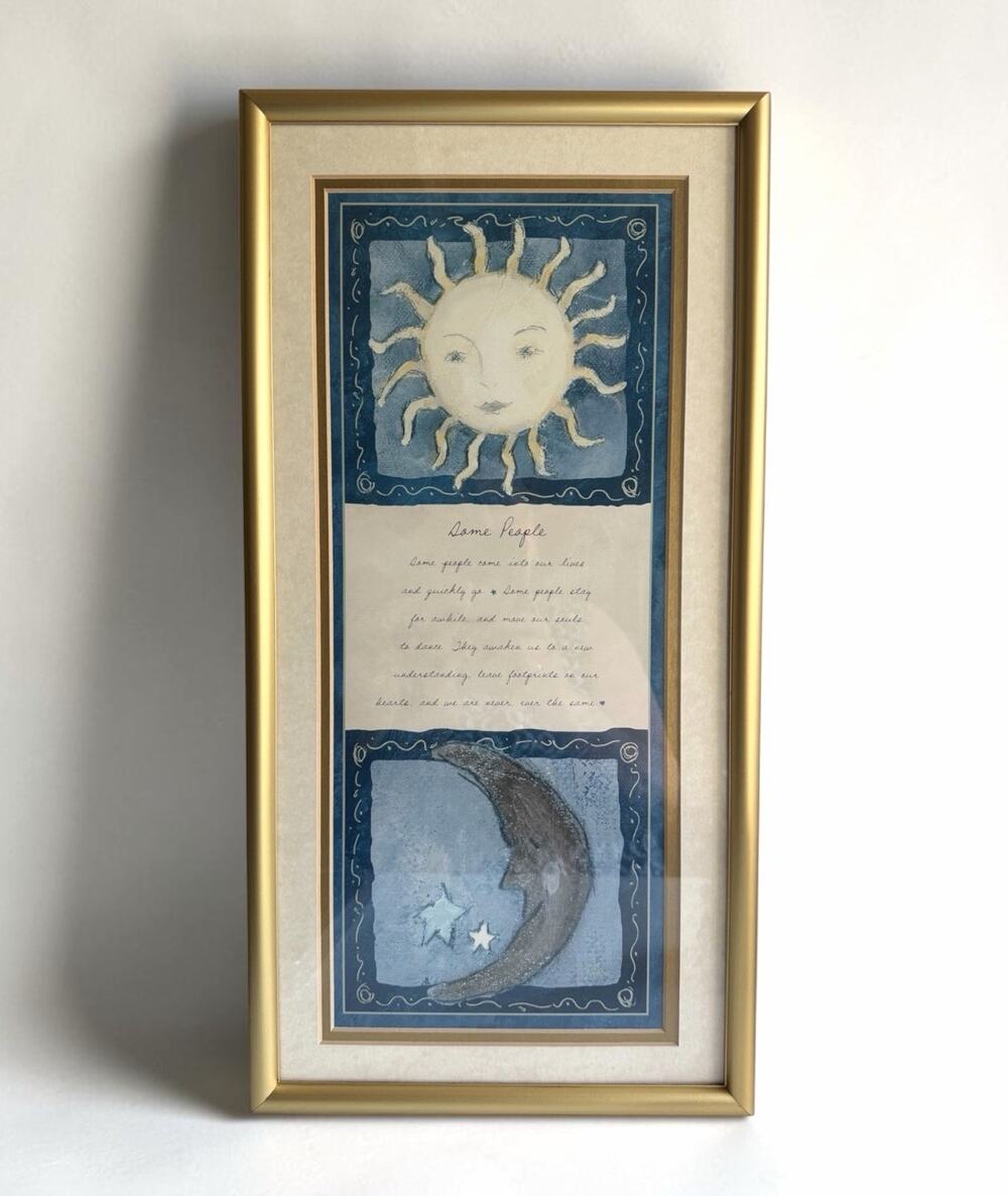 Vintage 90s Y2K Celestial Sun Moon Gold Framed Print Flavia Weedn Wall Art RARE